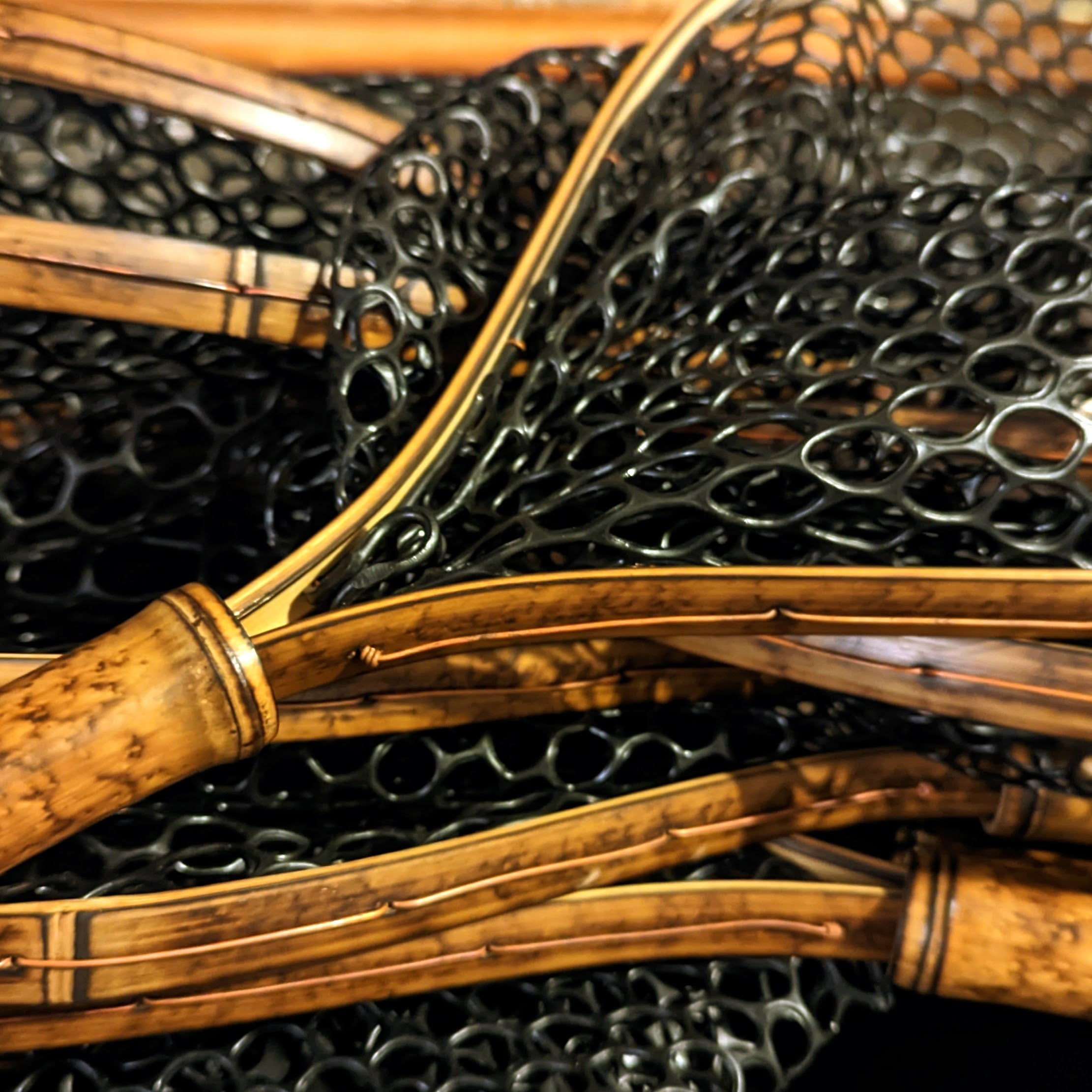 bamboo fly fishing nets Stacked handles for a custom landing net This item is made with a special clear mesh that essentially becomes invisible once its in the water and wont spook your fish SF Fly Fishing Landing Net