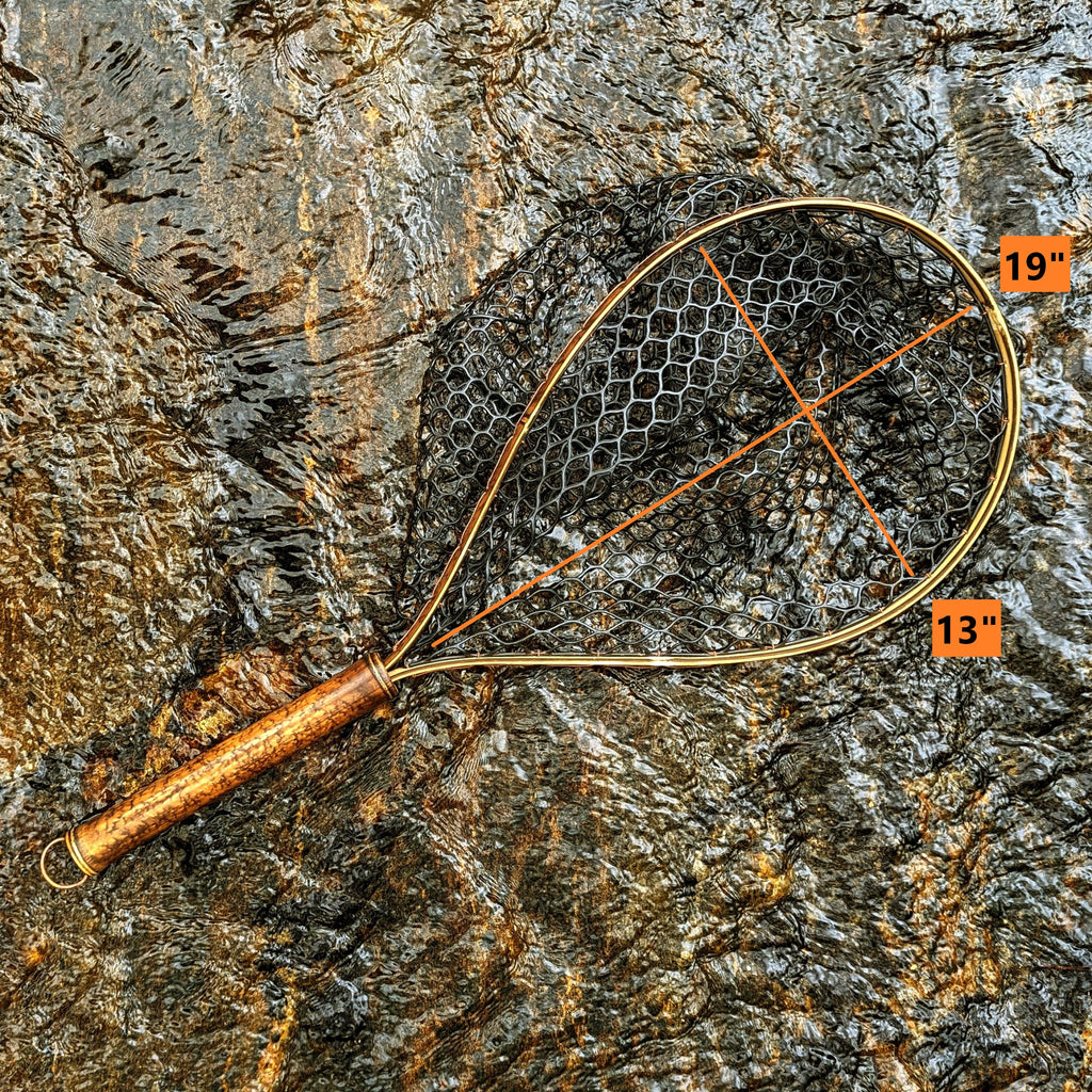 extention bambo fishing net Upstream Bamboo & Copper Fly Fishing Net Long 12"- 16" / Clear Full Rubber Deep